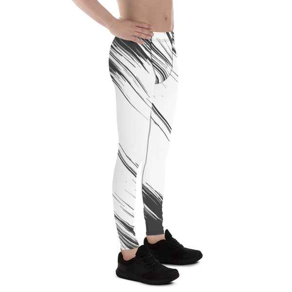 White Grey Abstract Meggings, Best Men's Leggings