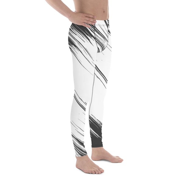 White Grey Abstract Meggings, Best Men's Leggings