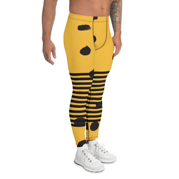 Yellow Abstract Dotted&nbsp; Men's Leggings, Black Striped Yellow and Black Abstract Designer Print Sexy Meggings Men's Workout Gym Tights Leggings, Men's Compression Tights Pants - Made in USA/ EU/ MX (US Size: XS-3XL)&nbsp;