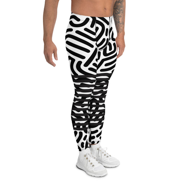 Black White Abstract Meggings, Designer Best Abstract Graphic Men's Leggings