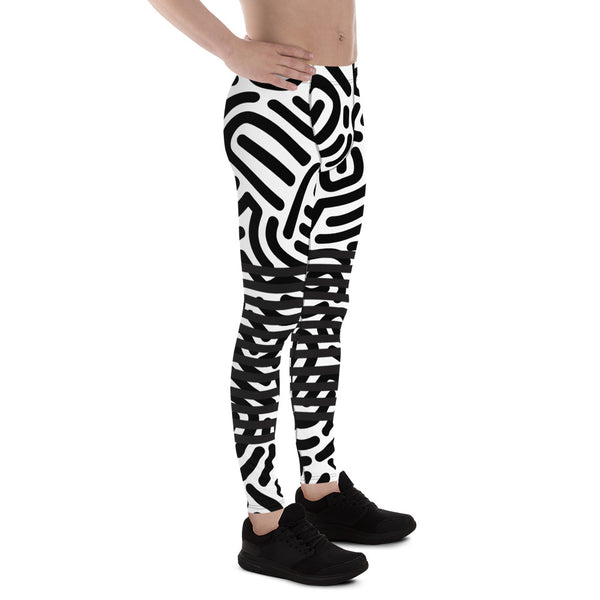 Black White Abstract Meggings, Designer Best Abstract Graphic Men's Leggings