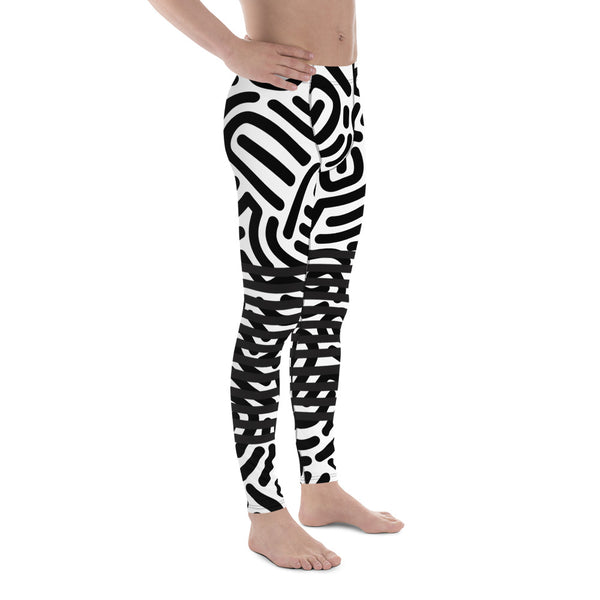 Black White Abstract Meggings, Designer Best Abstract Graphic Men's Leggings