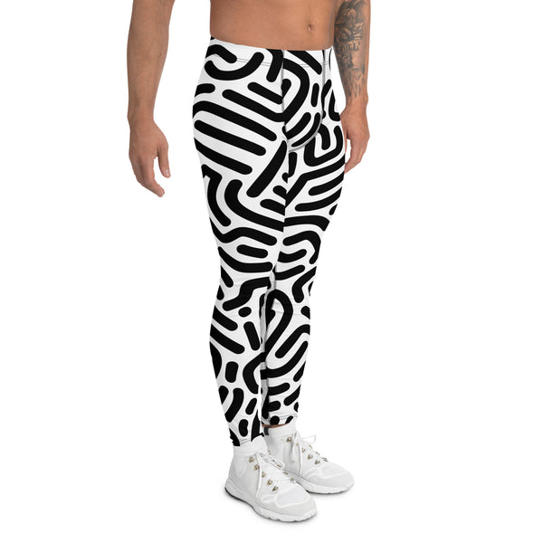 Black White Abstract Meggings, Best Designer Men's Leggings