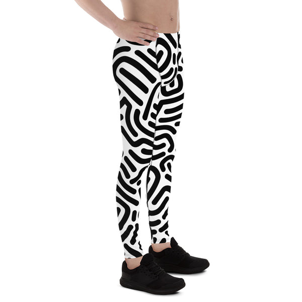 Black White Abstract Meggings, Best Designer Men's Leggings