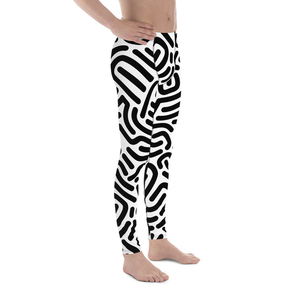 Black White Abstract Meggings, Best Designer Men's Leggings