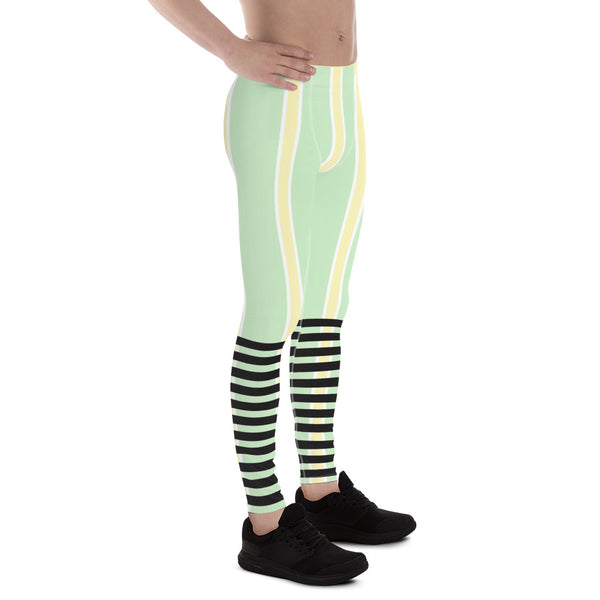 Light Green Yellow Striped Meggings, Best Men's Leggings