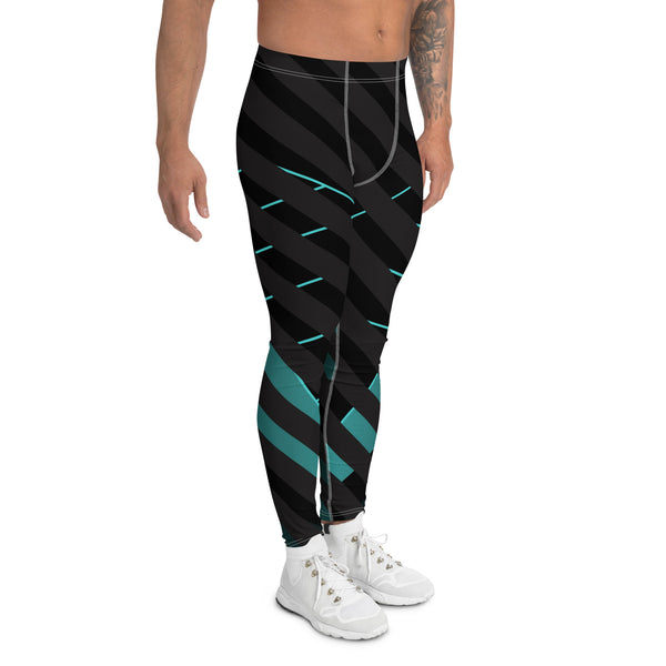 Black Blue Striped Meggings, Futuristic Best Men's Leggings