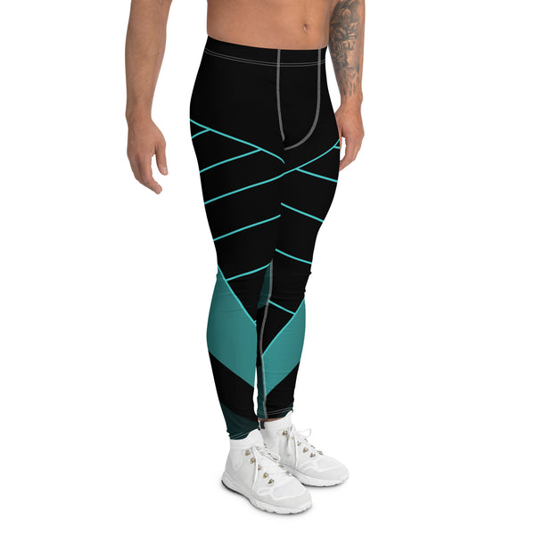 Black Blue Abstract Meggings, Best Designer Men's Leggings