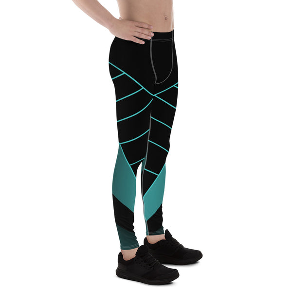 Black Blue Abstract Meggings, Best Designer Men's Leggings