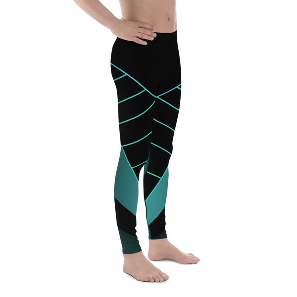 Black Blue Abstract Meggings, Futuristic Men's Leggings