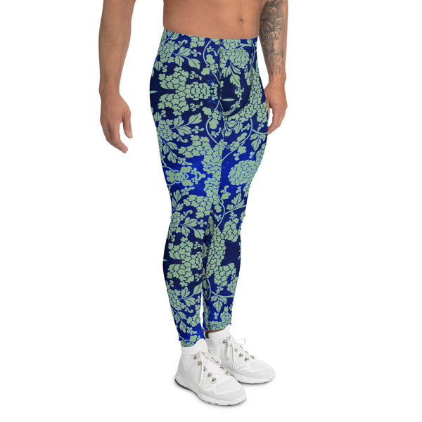 Floral Pattern Best Men's Leggings, Best Green and Blue Oriental Style Floral Print Abstract Designer Print Sexy Meggings Men's Workout Gym Tights Leggings, Men's Compression Tights Pants - Made in USA/ EU/ MX (US Size: XS-3XL)&nbsp;