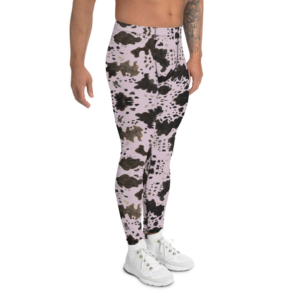 Pink Cow Print Men's Leggings, Brown Cow Animal Print Pattern Designer Print Sexy Meggings Men's Workout Gym Tights Leggings, Men's Compression Tights Pants - Made in USA/ EU/ MX (US Size: XS-3XL) Patterned Leggings For Men, Tights Workout, Men's Compression Pants, Mens Festival Leggings, Mens Leggings Fashion, Mens Tights&nbsp;