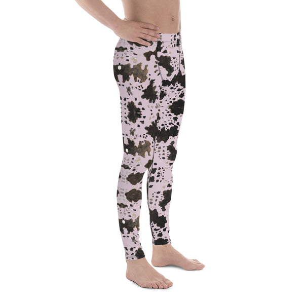 Pink Cow Print Men's Leggings, Brown Cow Animal Print Pattern Designer Print Sexy Meggings Men's Workout Gym Tights Leggings, Men's Compression Tights Pants - Made in USA/ EU/ MX (US Size: XS-3XL) Patterned Leggings For Men, Tights Workout, Men's Compression Pants, Mens Festival Leggings, Mens Leggings Fashion, Mens Tights&nbsp;