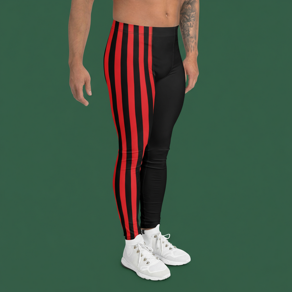Bright Red Black Striped Meggings, Best Men's Leggings