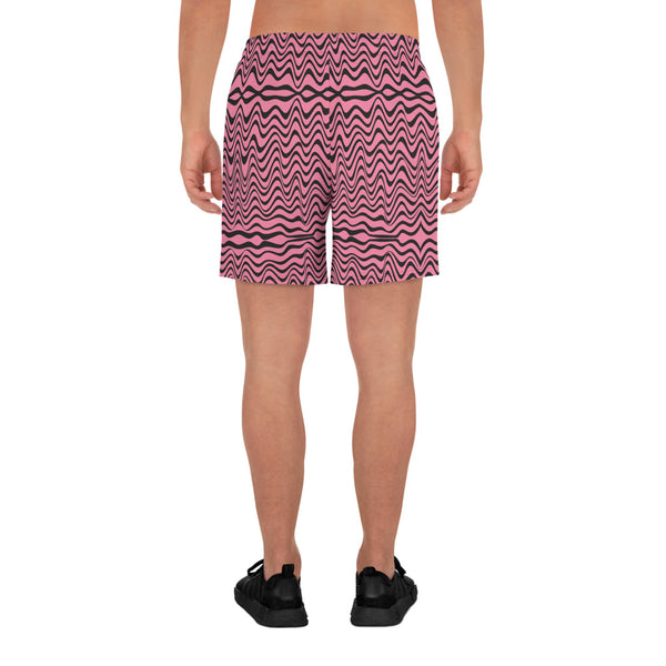 Pink Wavy Men's Short, Best Designer Men's Recycled Athletic Shorts