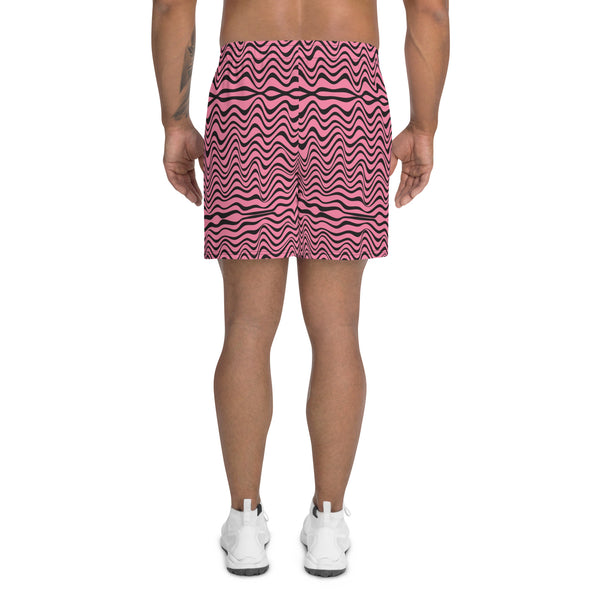 Pink Wavy Men's Short, Best Designer Men's Recycled Athletic Shorts