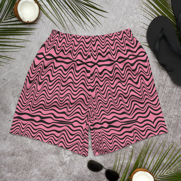 Pink Wavy Men's Short, Best Designer Men's Recycled Athletic Shorts