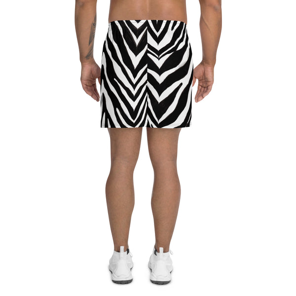 Zebra Print Men's Long Short, Men's Recycled Athletic Shorts