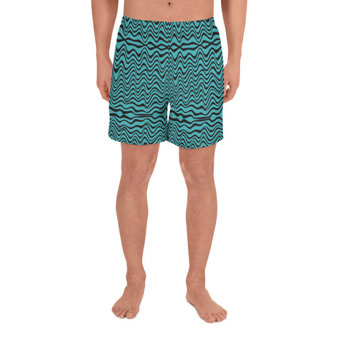 Blue Wavy Shorts For Men, Men's Recycled Athletic Shorts