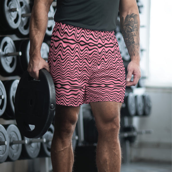 Pink Wavy Men's Short, Best Designer Men's Recycled Athletic Shorts