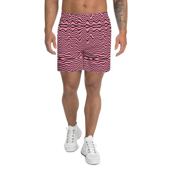 Pink Wavy Men's Short, Best Designer Men's Recycled Athletic Shorts