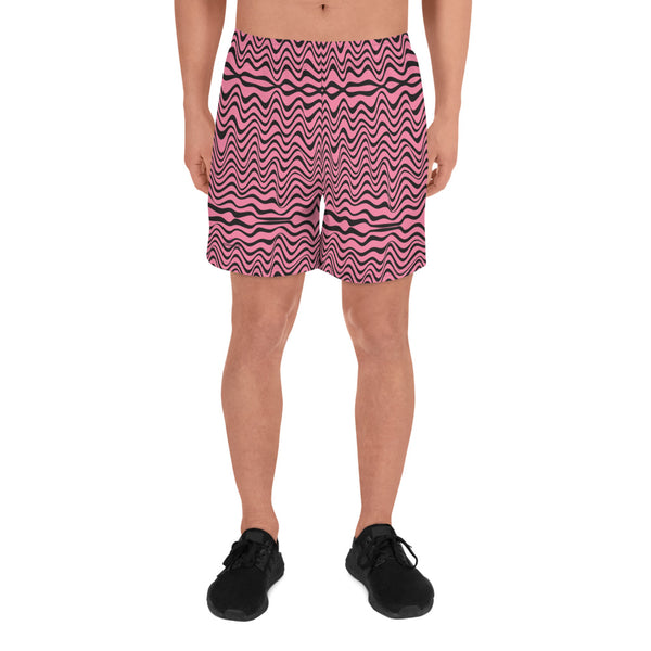 Pink Wavy Men's Short, Best Designer Men's Recycled Athletic Shorts