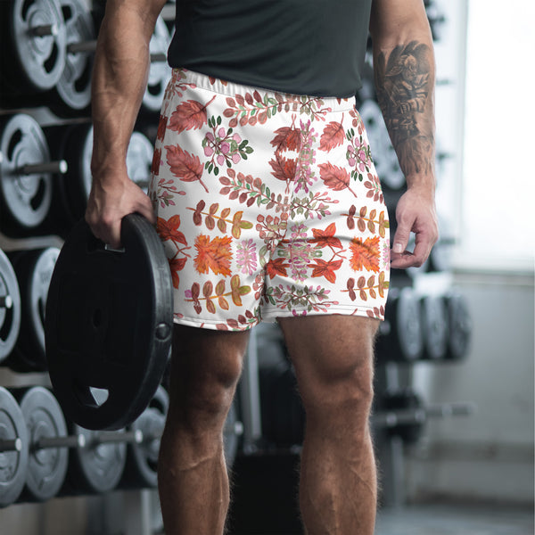 Fall Leaves Print Men's Shorts, Best Men's Recycled Athletic Shorts