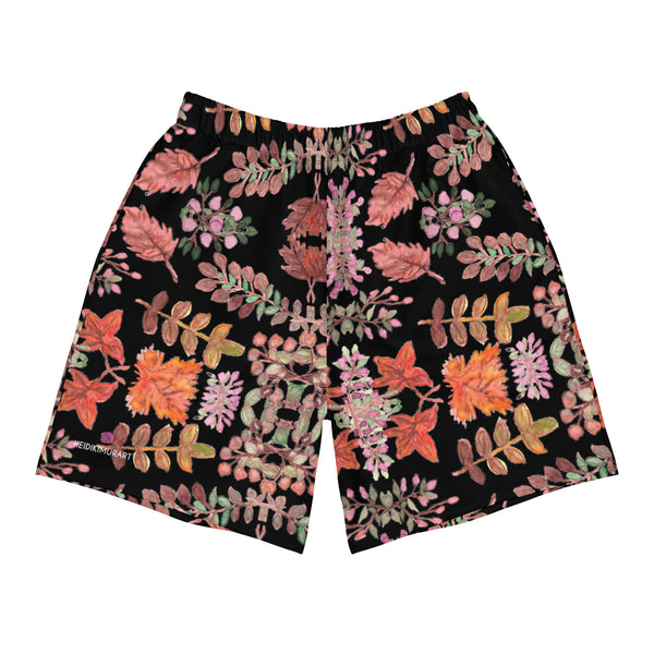 Black Fall Floral Men's Shorts, Men's Recycled Athletic Shorts