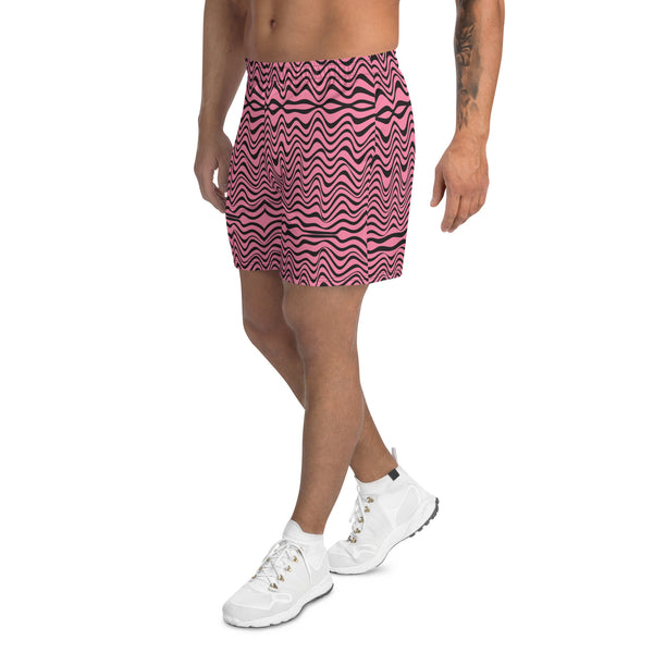 Pink Wavy Men's Short, Best Designer Men's Recycled Athletic Shorts