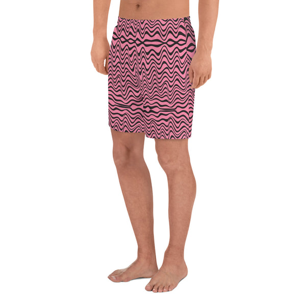 Pink Wavy Men's Short, Best Designer Men's Recycled Athletic Shorts