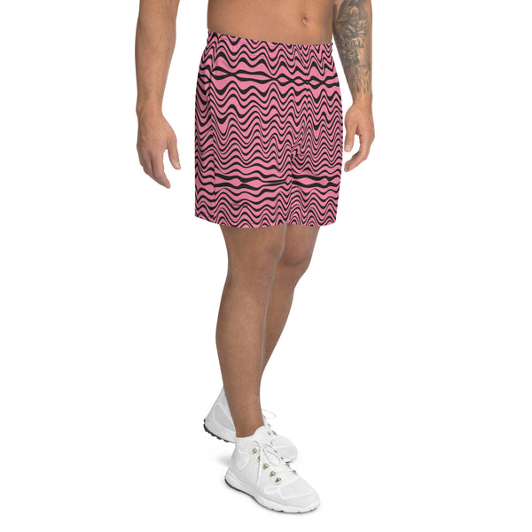 Pink Wavy Men's Short, Best Designer Men's Recycled Athletic Shorts