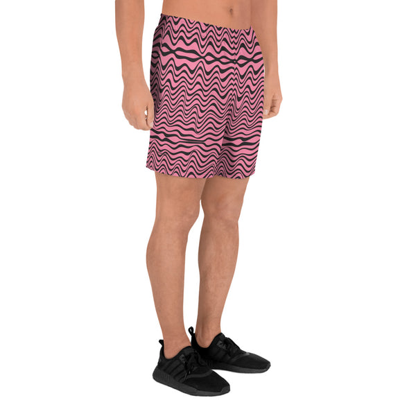 Pink Wavy Men's Short, Best Designer Men's Recycled Athletic Shorts