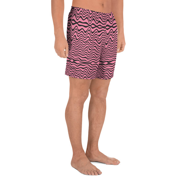 Pink Wavy Men's Short, Best Designer Men's Recycled Athletic Shorts