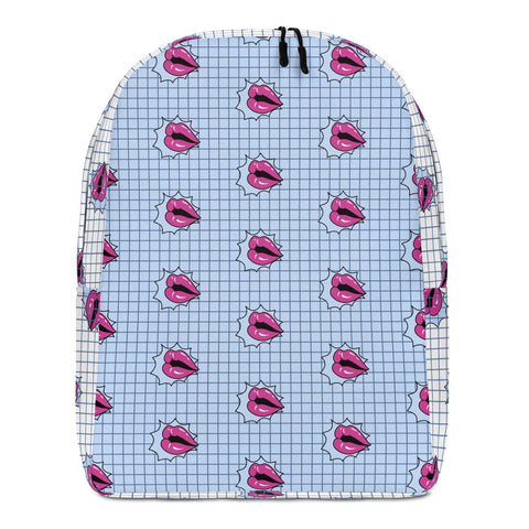 Pink Lips Minimalist Backpack, Pink Lips Fashionable&nbsp;Print Trendy Designer Modern Unisex Designer Minimalist Water-Resistant Ergonomic Padded Backpack With Large Inside Pocket to Fit Most 15" Laptops - Made in EU&nbsp;