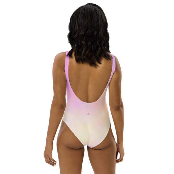 Pink Abstract Women's Swimwear, Tie Dye Abstract&nbsp;Print Luxury 1-Piece Unpadded Swimwear Bathing Suits, Beach Wear - Made in USA/EU/ MX (US Size: XS-3XL) Plus Size Available
