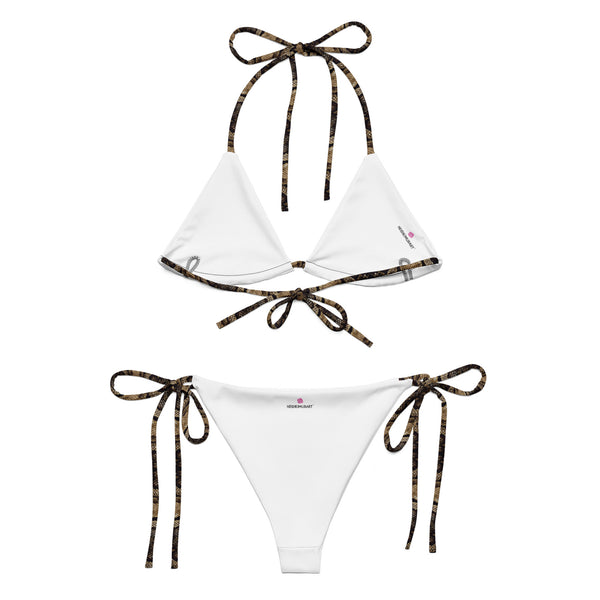 Brown Snake Print Bikini Set, 2 pc Recycled String Bikini Set For Women - Made in USA/EU/MX  (US Size: 2XL-6XL)