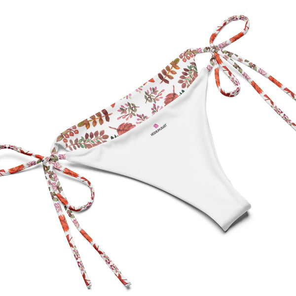 Best Fall Leaves Print Bikini, Fall Floral Print 2 pc Recycled String Bikini Luxury Designer Fashion Swimwear Set For Women - Made in USA/EU/MX (US Size: 2XL-6XL)