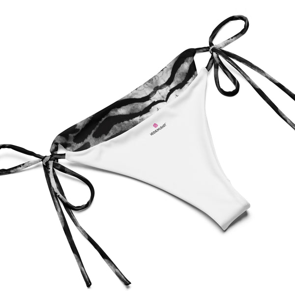 Black Tiger Striped Women's Bikini, Black Tiger Stripes Animal Print 2 pc Recycled String Bikini Luxury Designer Fashion Swimwear Set For Women - Made in USA/EU/MX (US Size: 2XL-6XL)