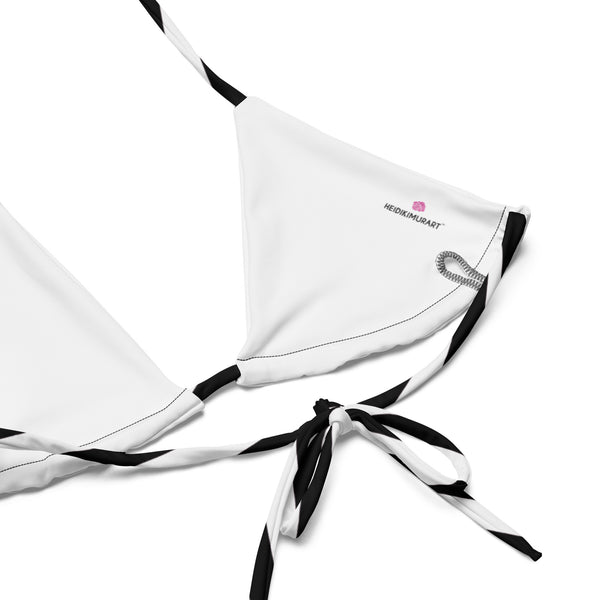 Best Diagonally Striped Women's Bikini, Black and White Striped Print 2 pc Recycled String Bikini Luxury Designer Fashion Swimwear Set For Women - Made in USA/EU/MX (US Size: 2XL-6XL)