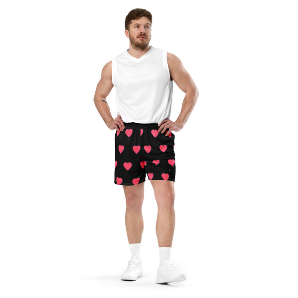 Hearts Printed Unisex Mesh Shorts