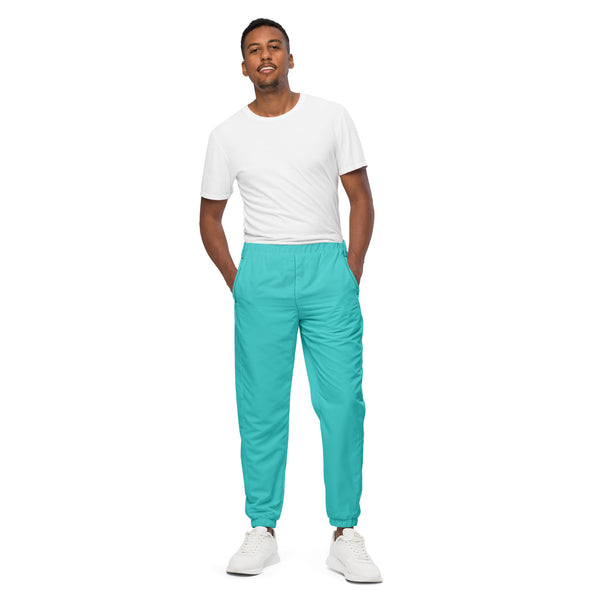 Light Blue Unisex Track Pants, Solid Color Best Unisex Running Athletic Jogger Track Trouser Sweatpants Pants For Men and Women - Made in USA/EU/MX (US Size: XS-3XL)