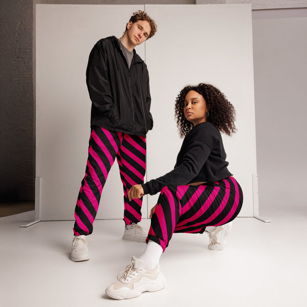 Pink Black Striped Track Pants, Modern Luxury Best Breathable Casual Unisex Running Athletic Jogger Track Trouser Sweatpants Pants For Men and Women - Made in USA/EU/MX (US Size: XS-3XL) Track Pants For Men or Women, Best Mens Sweatpants, Women or Men Running Pants