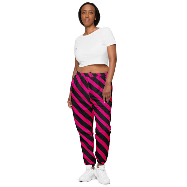 Pink Black Striped Track Pants, Modern Luxury Best Breathable Casual Unisex Running Athletic Jogger Track Trouser Sweatpants Pants For Men and Women - Made in USA/EU/MX (US Size: XS-3XL) Track Pants For Men or Women, Best Mens Sweatpants, Women or Men Running Pants