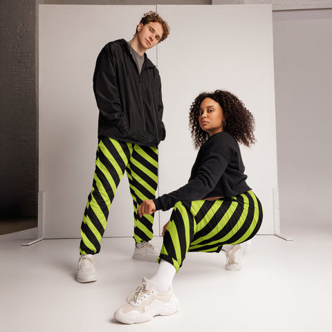 Green Black Striped Track Pants, Modern Luxury Best Breathable Casual Unisex Running Athletic Jogger Track Trouser Sweatpants Pants For Men and Women - Made in USA/EU/MX (US Size: XS-3XL)&nbsp;Track Pants For Men or Women, Best Mens Sweatpants, Women or Men Running Pants&nbsp;&nbsp;