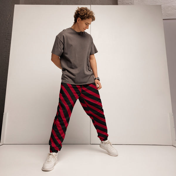 Red Black Striped Track Pants, Modern Luxury Best Breathable Casual Unisex Running Athletic Jogger Track Trouser Sweatpants Pants For Men and Women - Made in USA/EU/MX (US Size: XS-3XL)&nbsp;Track Pants For Men or Women, Best Mens Sweatpants, Women or Men Running Pants&nbsp;&nbsp;