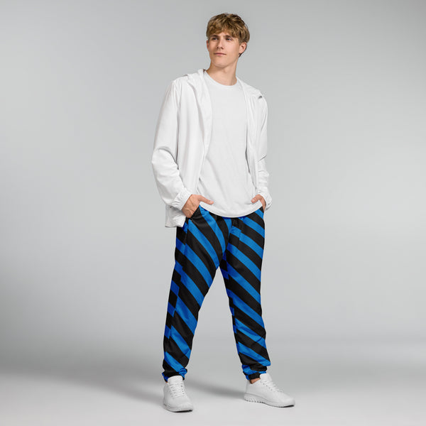 Blue Black Striped Track Pants, Modern Luxury Best Breathable Casual Unisex Running Athletic Jogger Track Trouser Sweatpants Pants For Men and Women - Made in USA/EU/MX (US Size: XS-3XL) Track Pants For Men or Women, Best Mens Sweatpants, Women or Men Running Pants&nbsp;&nbsp;