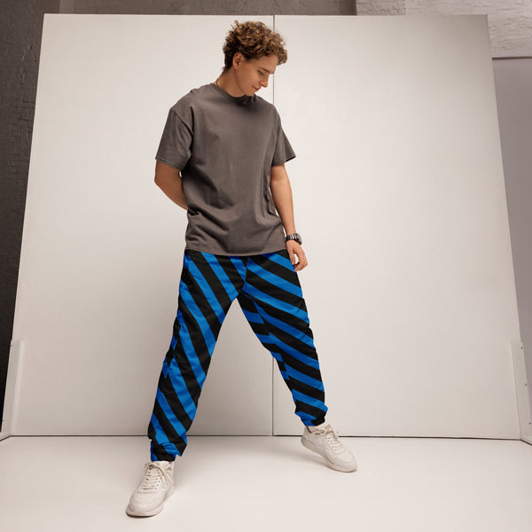 Blue Black Striped Track Pants, Modern Luxury Best Breathable Casual Unisex Running Athletic Jogger Track Trouser Sweatpants Pants For Men and Women - Made in USA/EU/MX (US Size: XS-3XL) Track Pants For Men or Women, Best Mens Sweatpants, Women or Men Running Pants&nbsp;&nbsp;