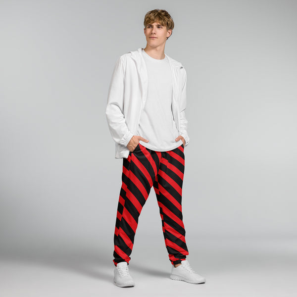 Red Black Striped Track Pants, Modern Luxury Best Breathable Casual Unisex Running Athletic Jogger Track Trouser Sweatpants Pants For Men and Women - Made in USA/EU/MX (US Size: XS-3XL)&nbsp;Track Pants For Men or Women, Best Mens Sweatpants, Women or Men Running Pants&nbsp;&nbsp;