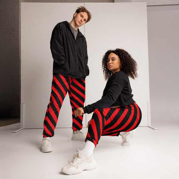 Red Black Striped Track Pants, Modern Luxury Best Breathable Casual Unisex Running Athletic Jogger Track Trouser Sweatpants Pants For Men and Women - Made in USA/EU/MX (US Size: XS-3XL)&nbsp;Track Pants For Men or Women, Best Mens Sweatpants, Women or Men Running Pants&nbsp;&nbsp;