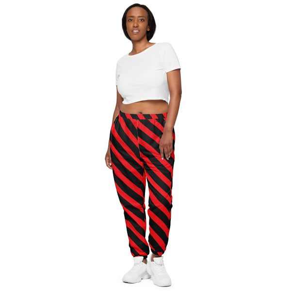 Red Black Striped Track Pants, Modern Luxury Best Breathable Casual Unisex Running Athletic Jogger Track Trouser Sweatpants Pants For Men and Women - Made in USA/EU/MX (US Size: XS-3XL)&nbsp;Track Pants For Men or Women, Best Mens Sweatpants, Women or Men Running Pants&nbsp;&nbsp;